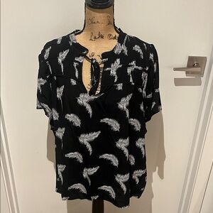 LOFT Black and White Feather Print Blouse